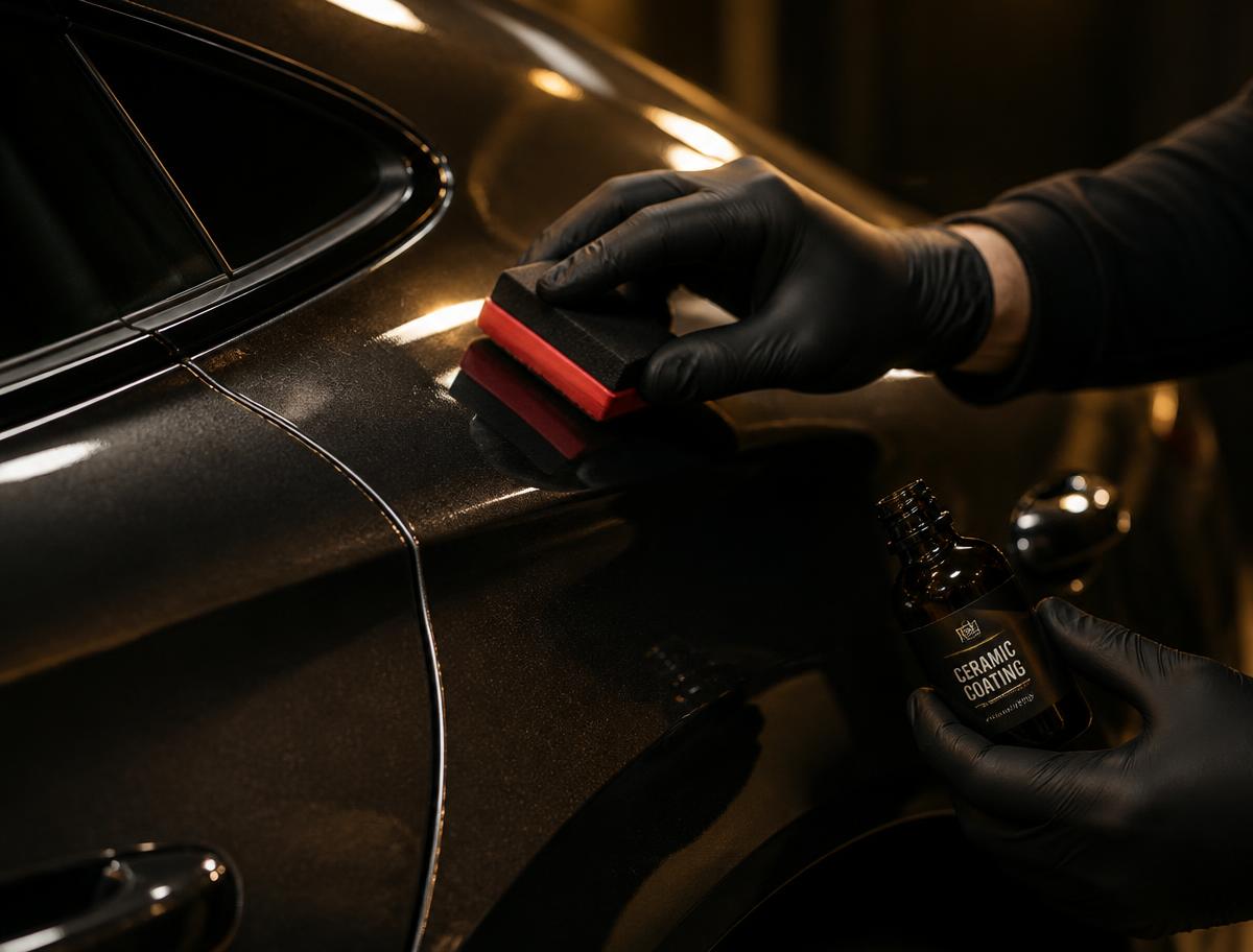 Ceramic coated vehicle with deep gloss finish
